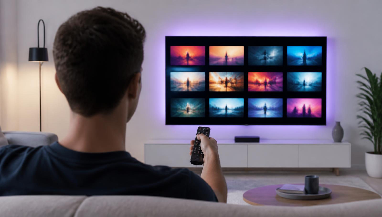 Person setting up a streaming app on a wall-mounted smart TV